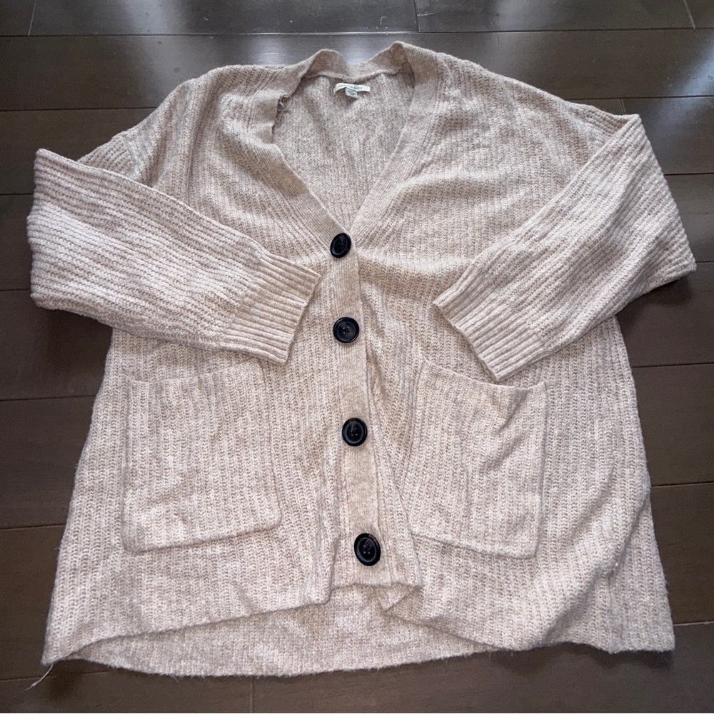American Eagle Outfitters Beige Cardigan with Black Buttons